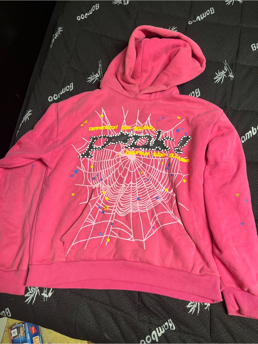 Pink Sp5der hoodie with Spiderweb Graphic